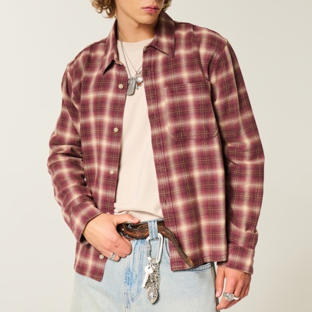 Red & Tan Plaid Button-Up Shirt Size Medium NEW
